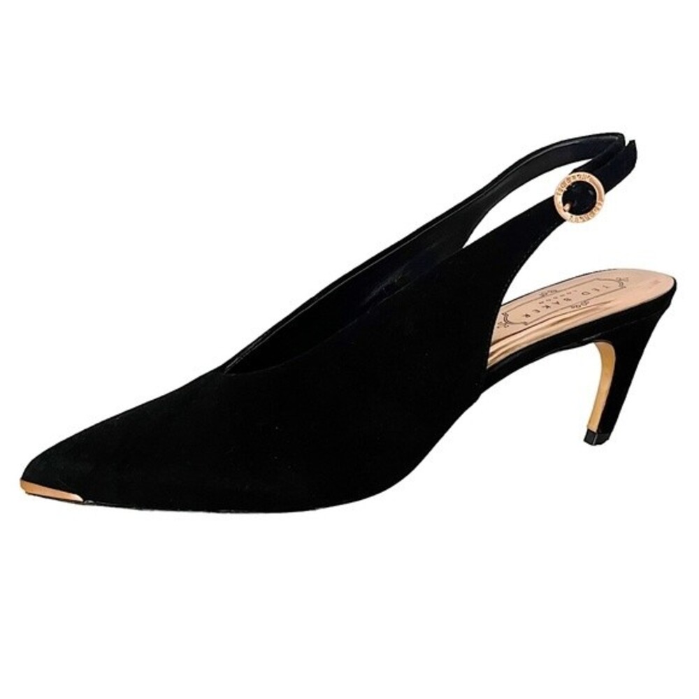 HULIA Ted Baker Black Suede Rose Gold Pointy Toe Slingback Pump